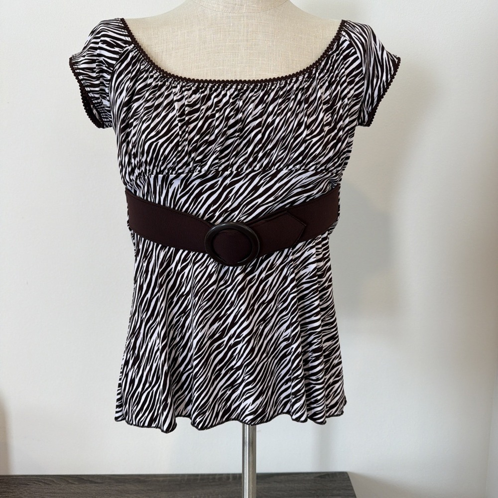 L8ter Women's Vintage Animal Print Baby Doll Shirt‎ Size Large Y2K VTG